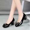 Fashion Single Shoes Autumn New Round Toe Shallow Mouth Metal Buckle Bow Slip-on Non-Slip High Heels
