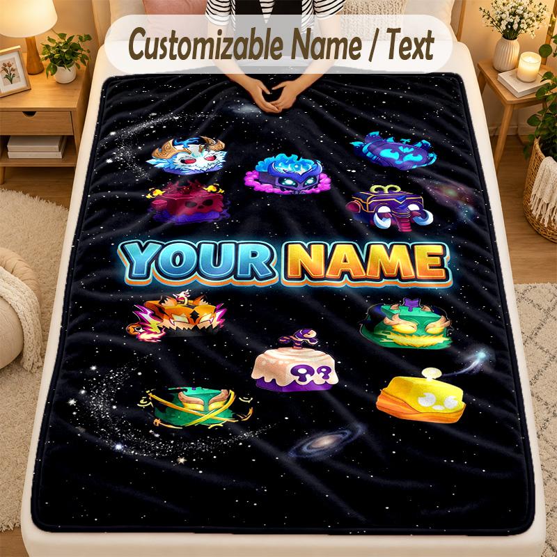 Flannel BlanketBlox Fruits Custom Name Text Personalized Soft Warm Throw Blanket Home Decor Gift