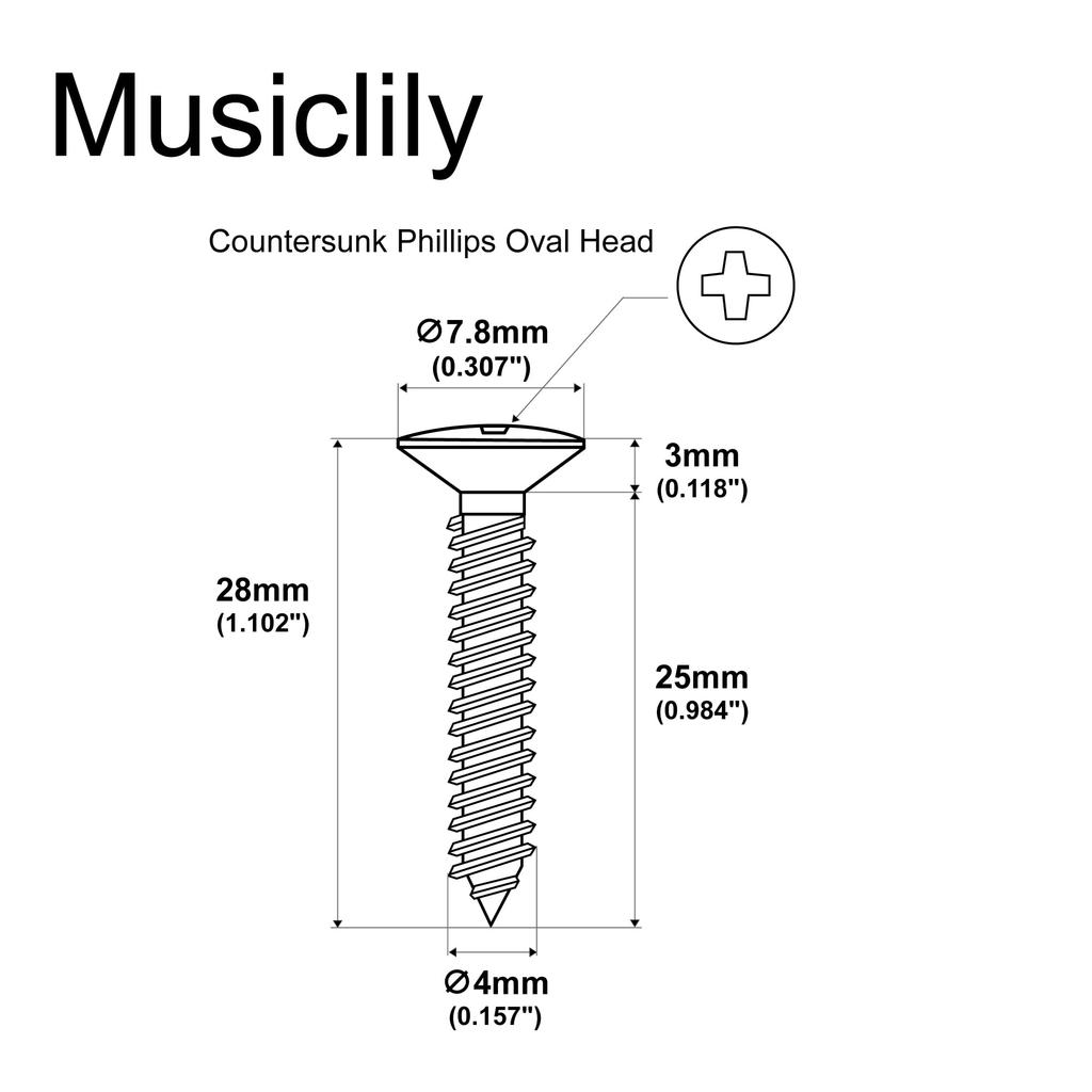 Musiclily Ultra 4x28mm Nerezové kolíky na popruh, Šrouby, Šrouby s kulatou hlavou pro Epi elektrické kytary, Zlaté (Balení 10 ks)