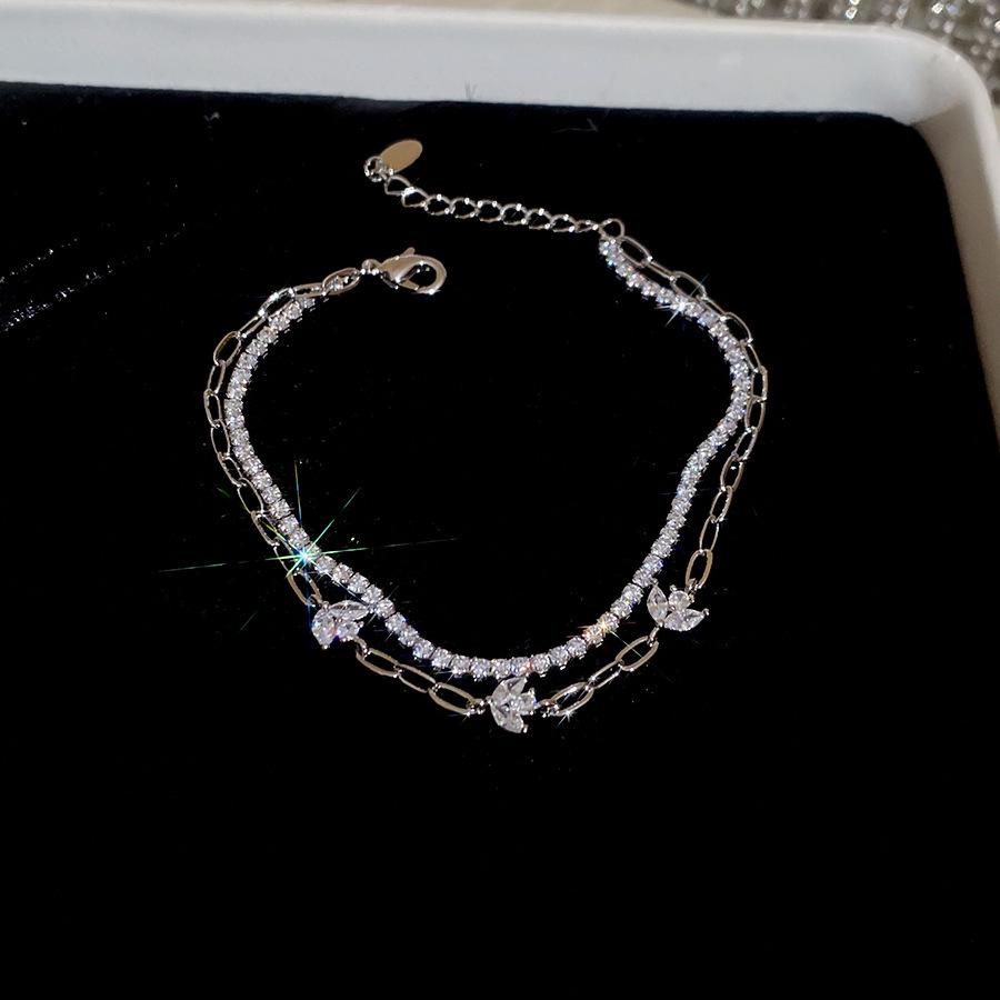 

18K Gold Plated Zircon Flower Double Layer Bracelet - Vintage, Luxurious, and Versatile Women s Jewelry