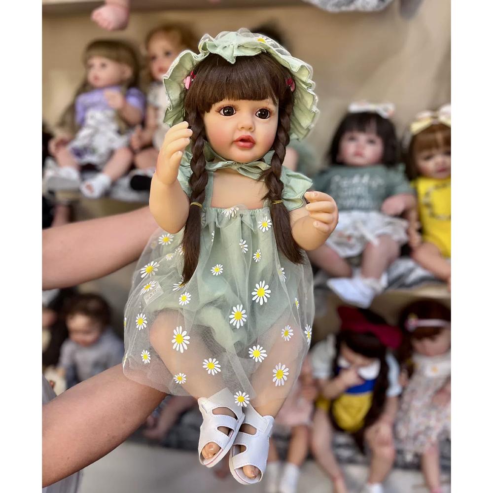 Reborn Baby Doll 55cm Realistic Doll Toy Soft Vinyl Body Long Blonde Hair Simulation Dolls Girl Toddler Companion Toys Festival Gift 55cm