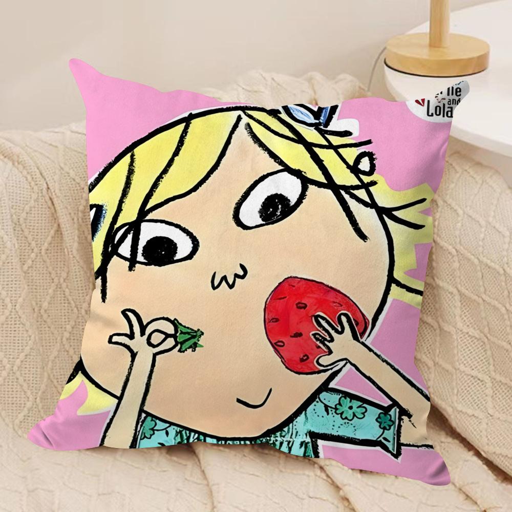Charlie and Lola Anime Cushion Cover Soft Plush Fabric Double-Sided Printed Sofa Cushion Cover for All Seasons Home Decor Gift