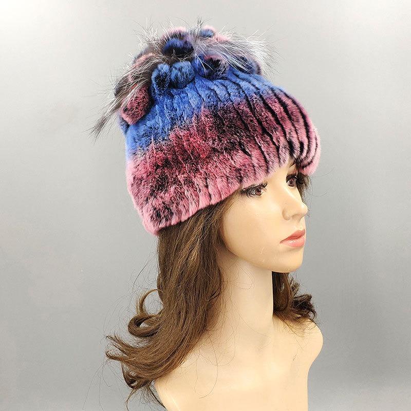 

New Rex rabbit hair hat women s winter thickened warm fashion versatile elastic fur woven hand-sewn knitted hat Elastic, generally head circumference can be worn