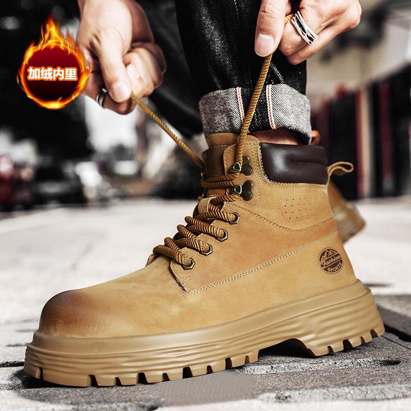 Mode Outdoor Leder Herren Slipper Stiefel Plateau Schuhe Luxusmarke Herren Winter Plüsch Schneestiefel Mode Allround Herren Motocross Stiefel