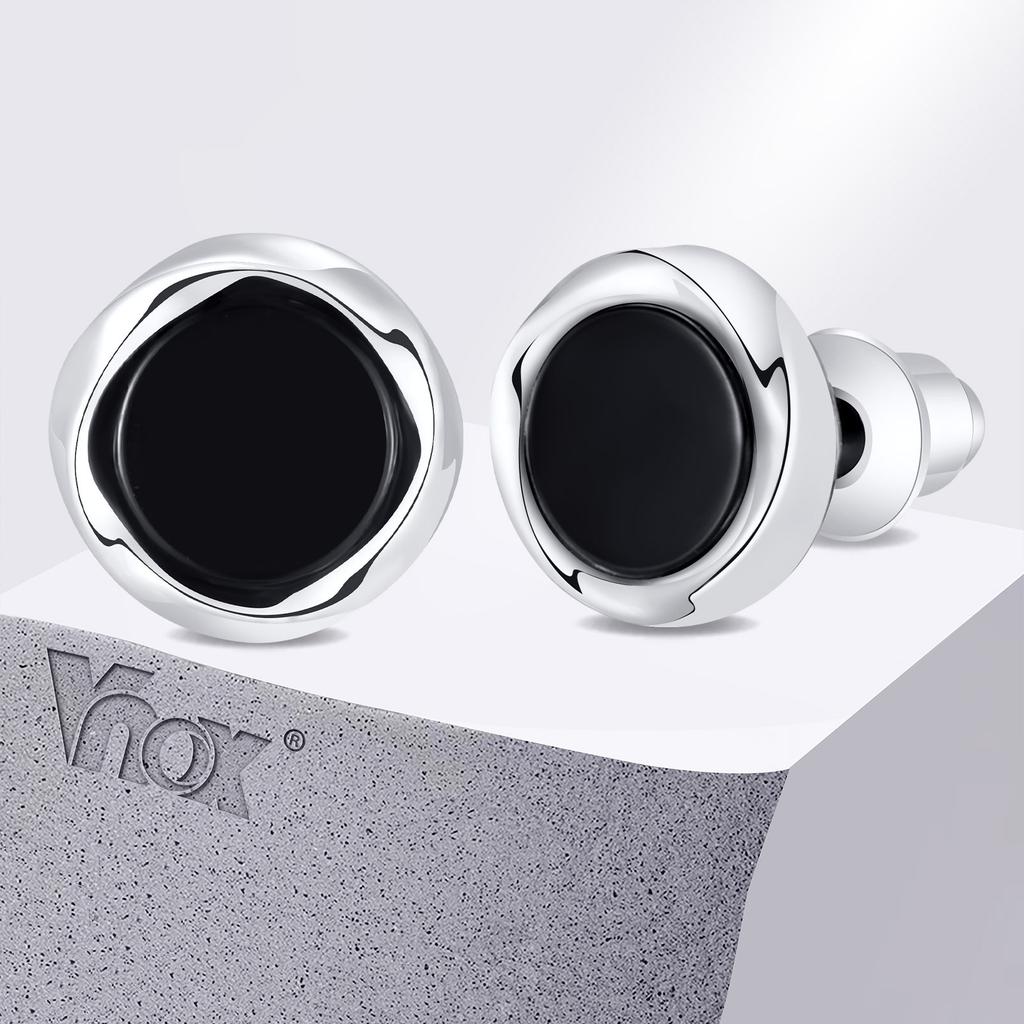 Vnox Simple Mobius Circle Round Stud Earrings for Men Boys, Unisex Small Black Acrylic Earrings, Daily Accessory Jewelry