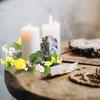 2pcs Lemon Flower Wreath Candle Ring Artificial Leaves Spring Green Garland Pillar Candle Wedding Party Table Centerpiece Decor