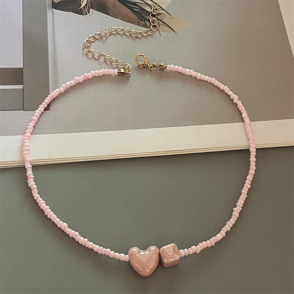 Nuova Moda Colore Caramella Choker Collana per Donna Ragazza Cuore d'Amore Quadrato Geometrico Collana Corta Perline Semi Gioielli per il Collo