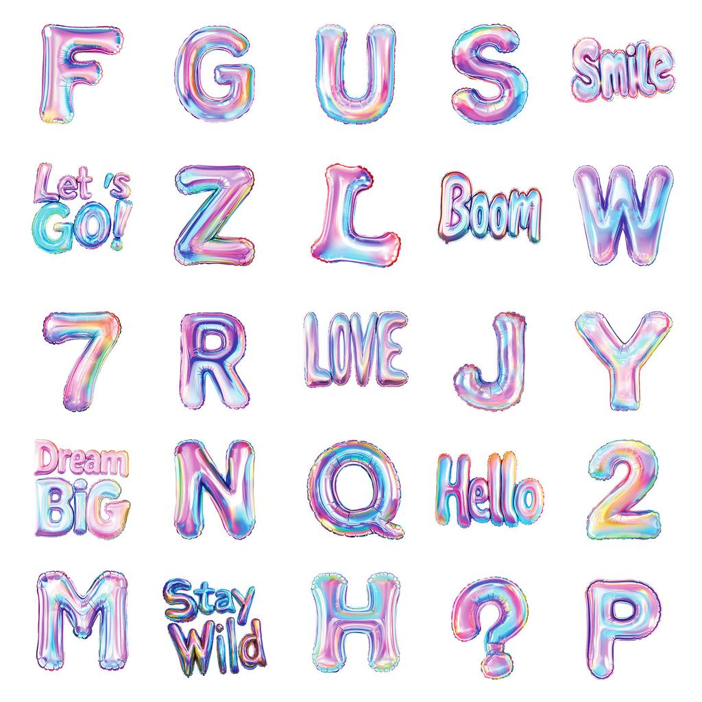 New 50 English Alphanumeric Color Aluminum Film Balloon Stickers Tablet Phone Case Decoration Waterproof Stickers