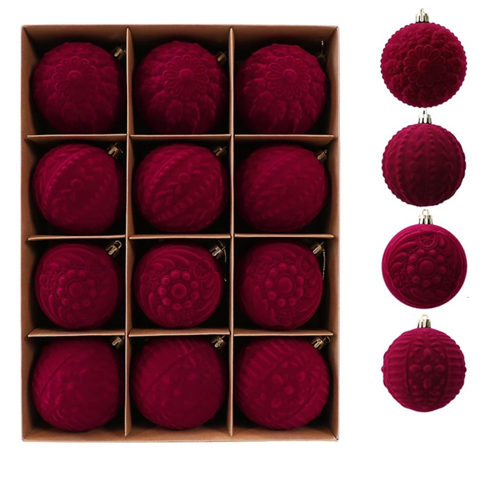 Break-Resistant Velvet Christmas Hanging Balls 8 CM Red Tree Hangable Bauble Set Indoor Decor