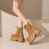 Women Boots New Winter Motorcycle Boots 10.5cm Wedge Heels High Platform Leather Chunky Shoes Woman Autumn Thick Sole Punk Boots