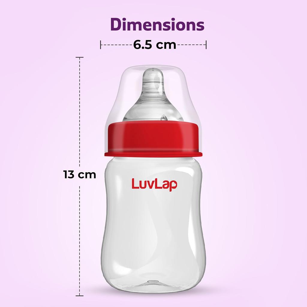 LuvLap Anti-Colic Wide Neck Natura Flo Baby Plastic Feeding Bottle 150ml (Pack of 2) BPA Free Newborn Infant Toddler