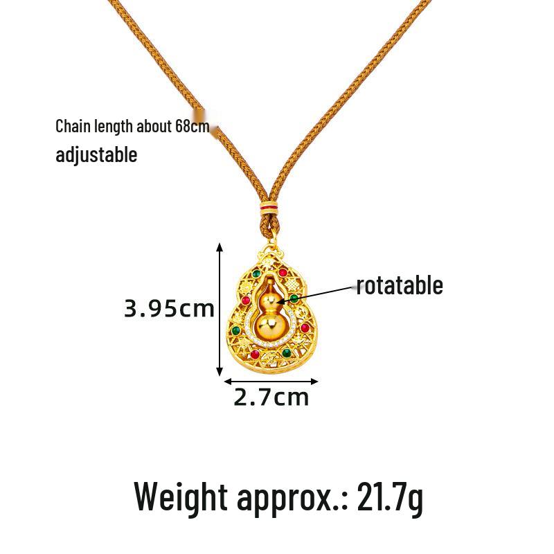 Vietnamese Gold Filigree Gourd Necklace: Rotatable, Long-Lasting, Trendy Retro Pendant