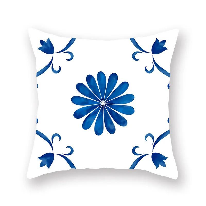 Blue and White Porcelain Print Pattern Luxury Home Decoration Pillowcase Living Room Sofa Car Cushion Cover