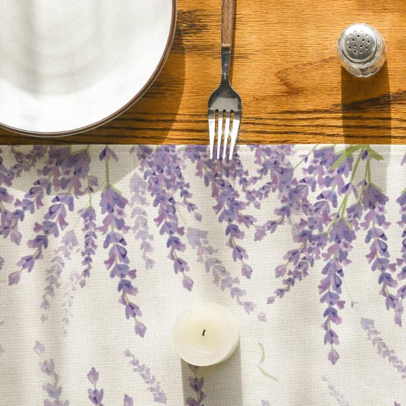 Lavender Spring Table Runner Stylish Simple Summer Seasonal Anniversary Holiday Kitchen Table Decor Indoor Outdoor Accessories
