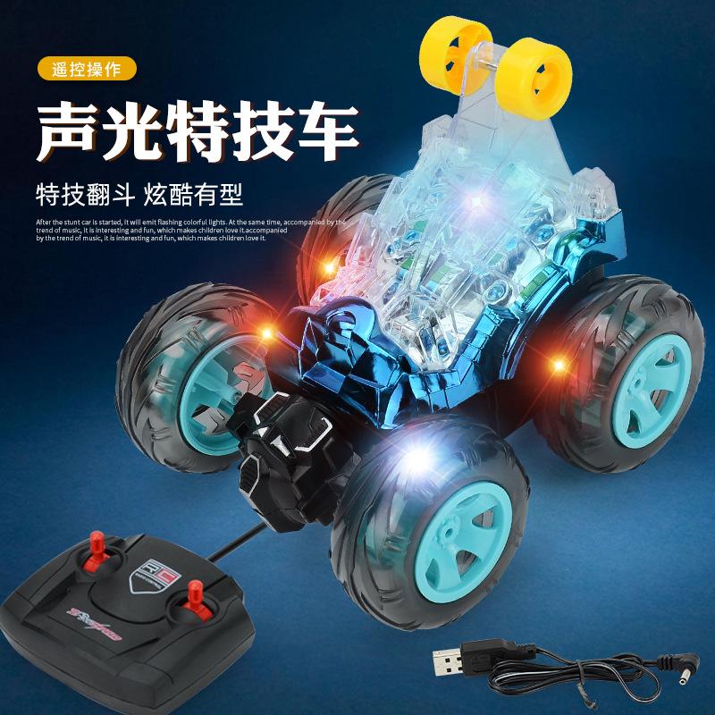 Four-Way Charging Remote Control Stunt Dump Car, Children'S Electric 360-Degree Rotating Toy Car With Music Luminous