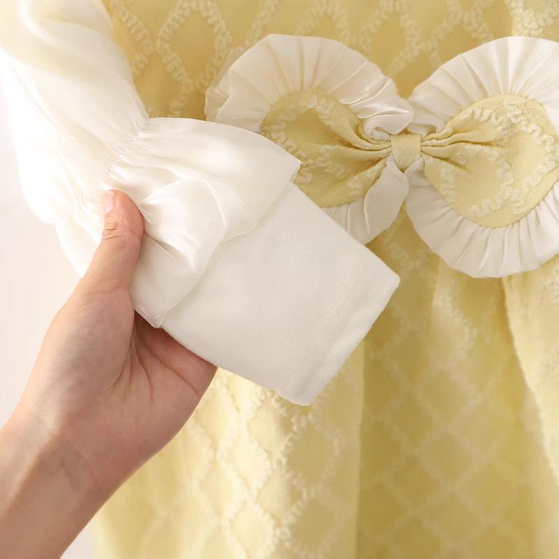 Huiai Girls' Autumn Korean Princess Dress: Long Sleeve Two-Piece Puff Sleeve Skirt