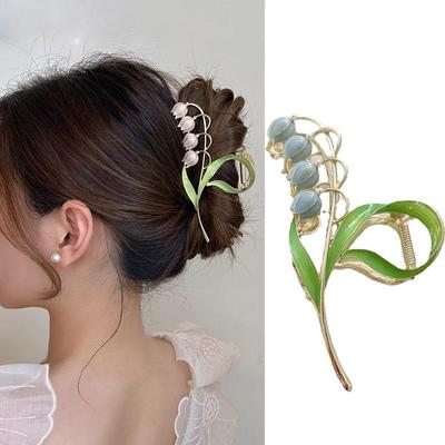 Elegantní tulipánové drápky do vlasů Pokrývka hlavy pro ženy Dívky Trendy cop do culíku Spona na dráp Ornament Bell Orchidej Vlasové doplňky Pokrývky hlavy Diadém