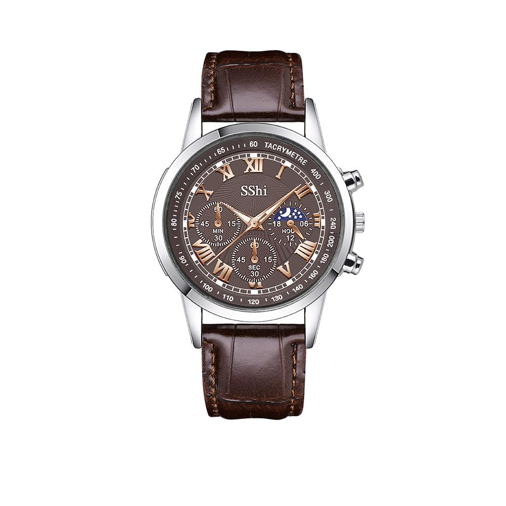 Men'S Watch Platform Watch Men'S Three-Eyed Roman Belt Business Quartz Watch