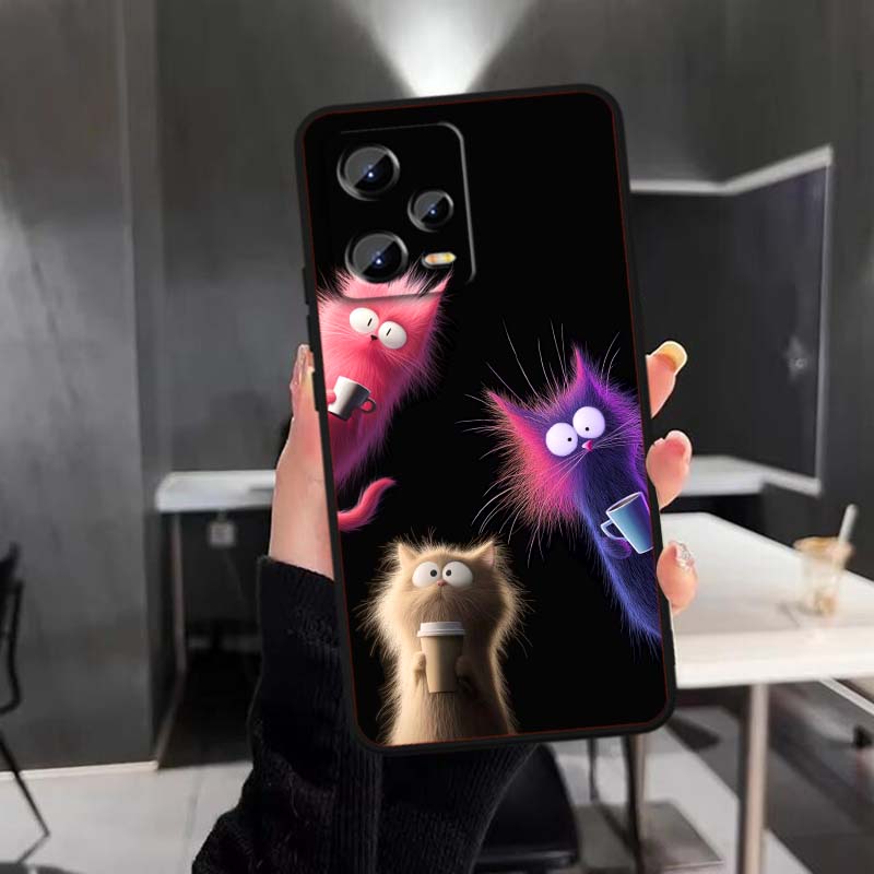 Anime cartoon cat illustration For Xiaomi Redmi Note 15 14 13 12 12S 11E 11 11S Pro Plus 4G 5G Black Soft TPU Phone Case