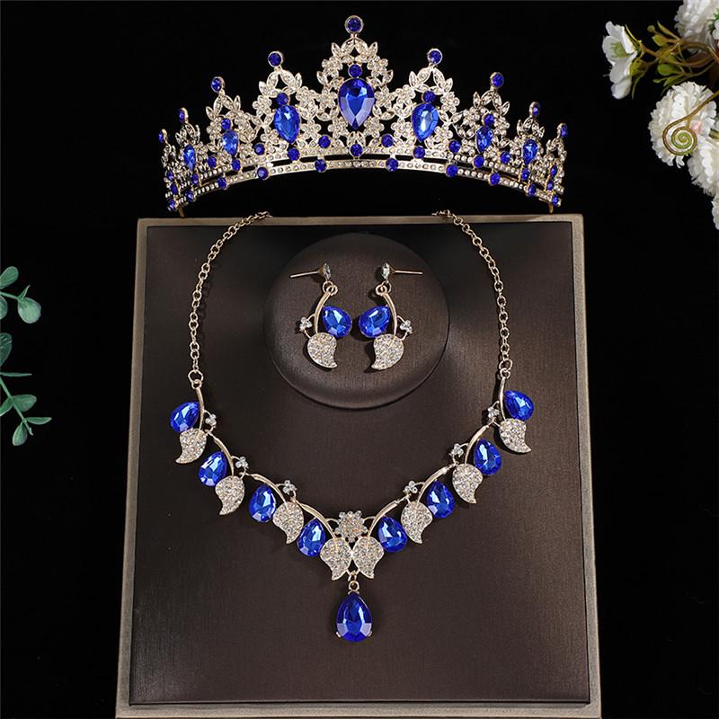 Elegant Bridal Three-Piece Jewelry Set: Crown, Necklace & Earrings for Weddings