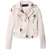 Women's Spring and Autumn Temperament Embroidered Rivets Women's Slim PU Heavy Metal Leather Short Jacket for Women
