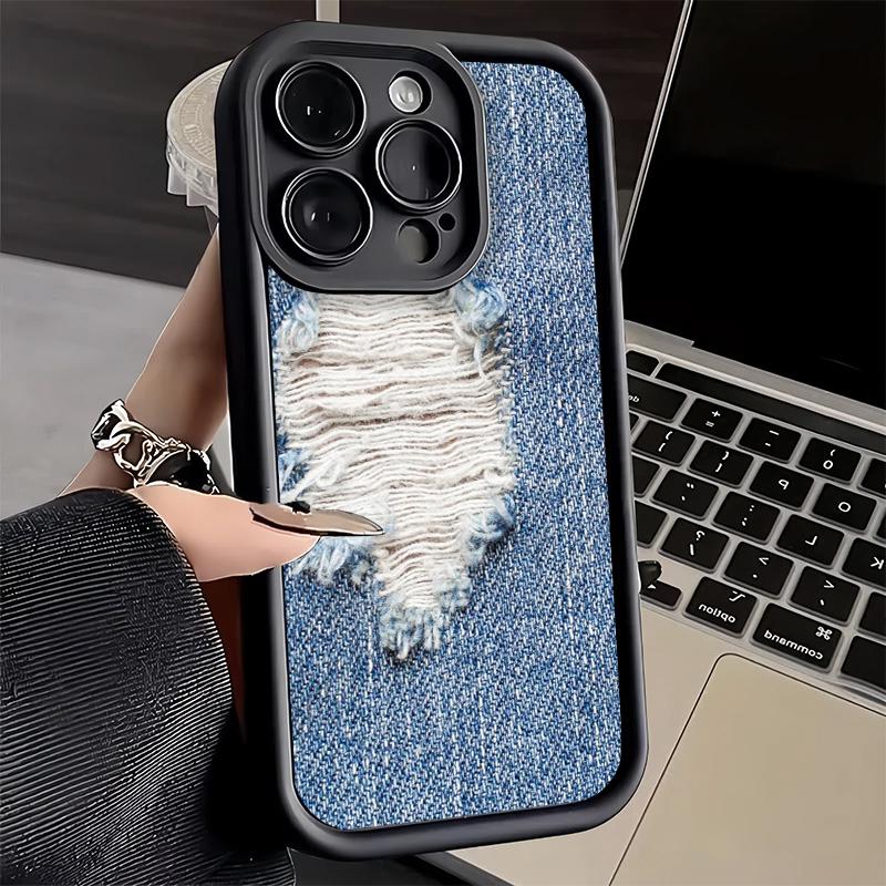 Phone Case for iPhone 17 Air 16E 15 16 Pro Max Retro Denim Pattern Cover 14 Plus 13 12 Mini Soft Shell Silicone Fundas