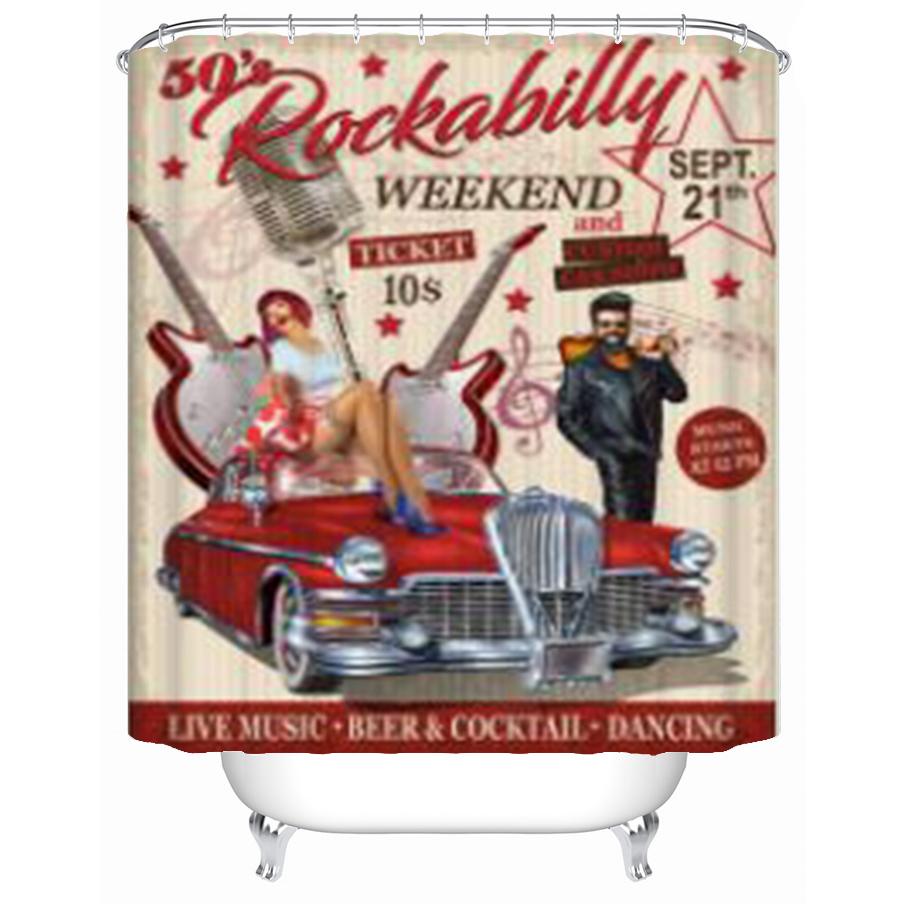 Car Travel Through America Retro Trip Sexy Girl Shower Curtain Set Route 66 Bathroom Fabric Curtains For Bathtub Decor With Hook