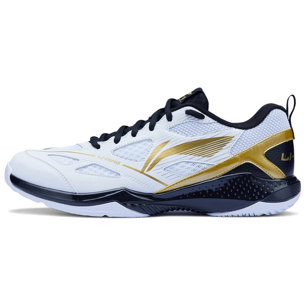 Li-Ning AYTU025-3 Unisex Badminton Training Shoes White/Gold/Black 36