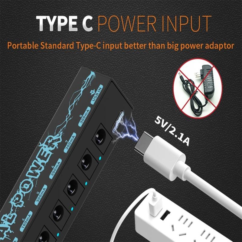 8 Channel Independent Guitar Pedal Power Supply Pure Clean Low Noise Metal Shell Multi Output Station for Effect Pedals