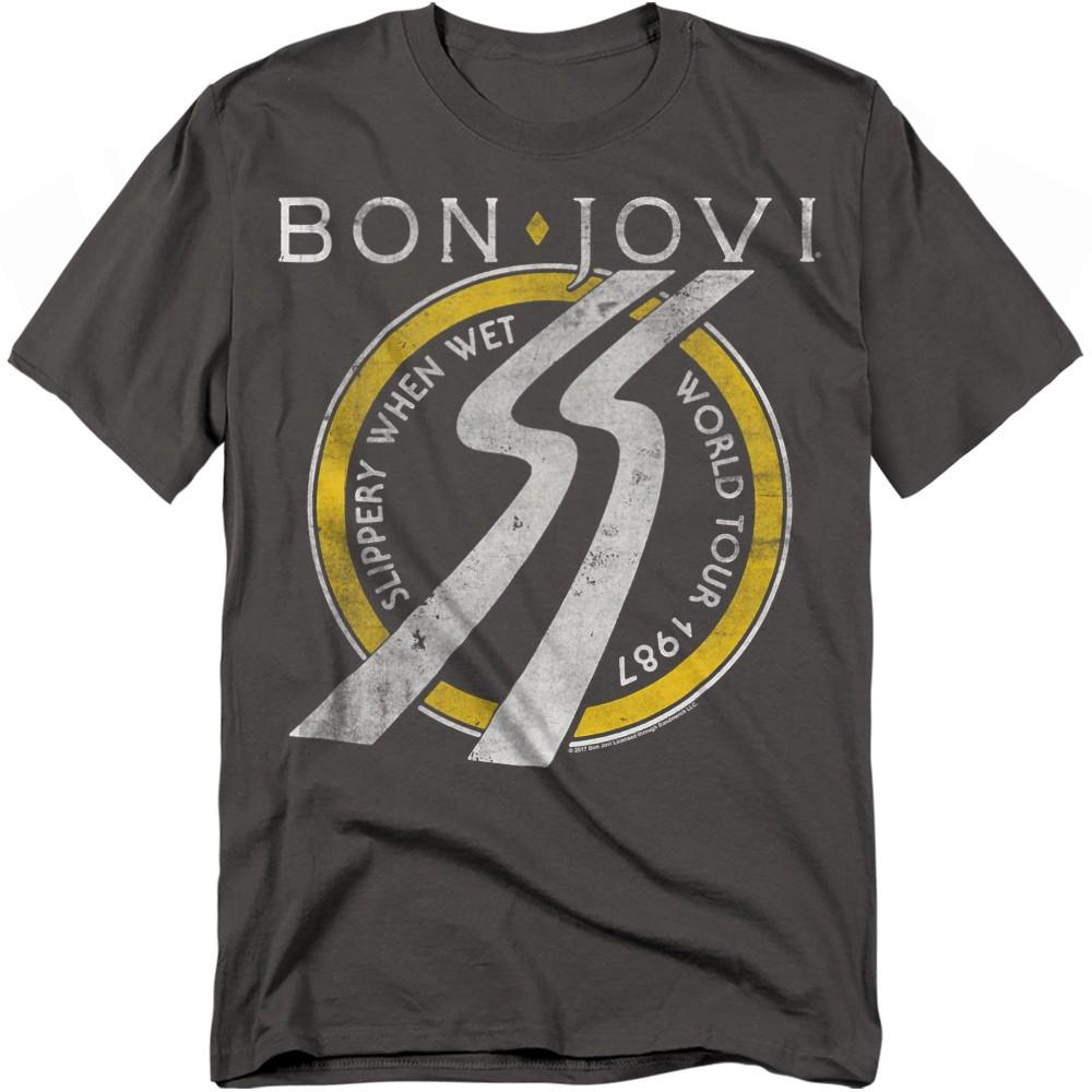 Bon Jovi Slippery When Wet World Tour T-Shirt S-4XL Charcoal XL