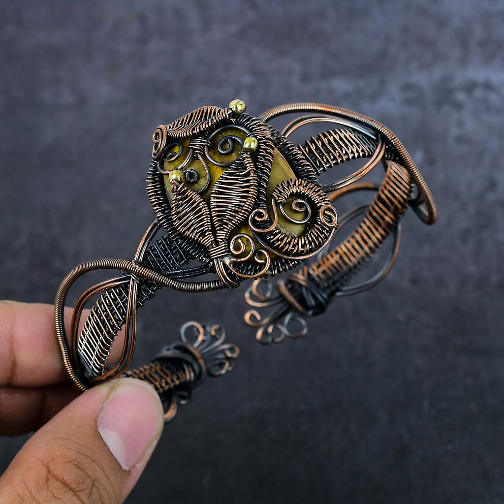 Bumble Bee Jasper Handmade 925 Sterling Silver Cuff Bangle Adjustable j2P07