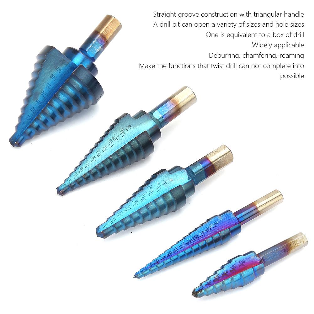 Набор из 5 сверл HSS с английским треугольным хвостовиком и ступенчатым сверлом, конических сверл