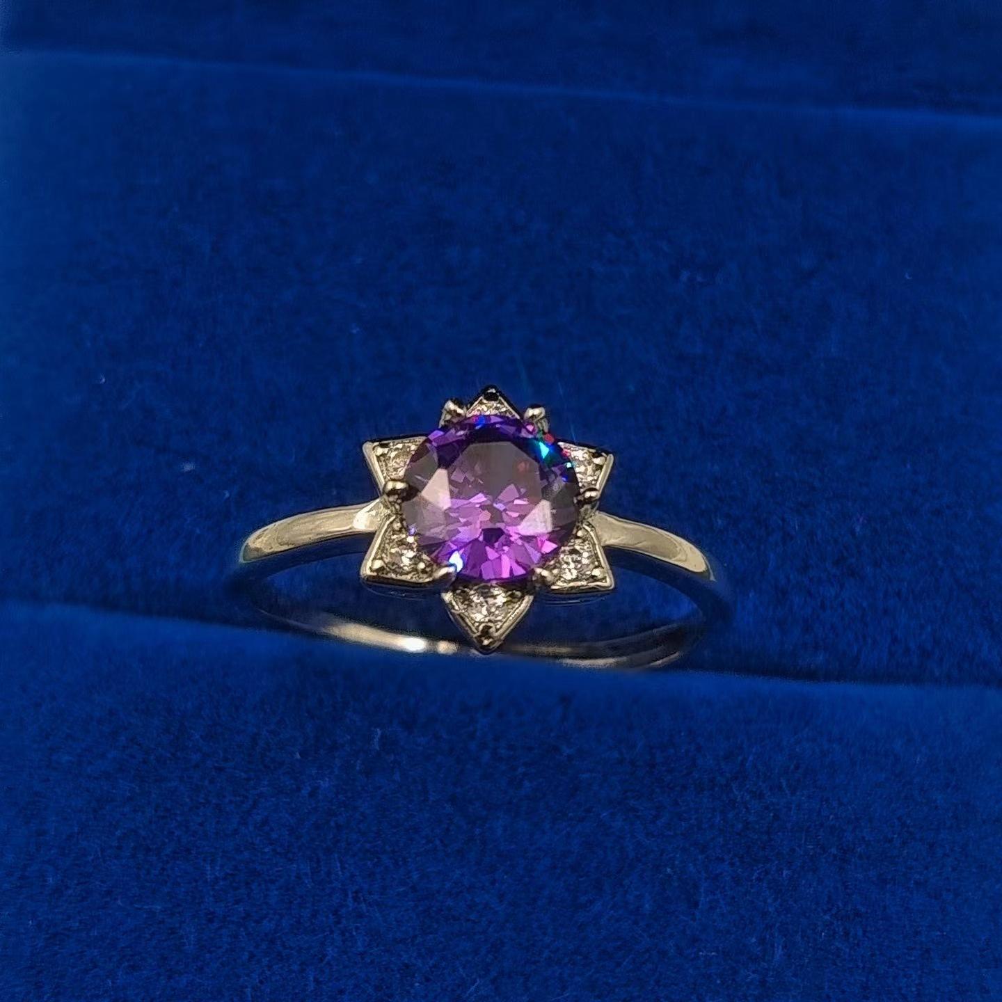 

Flower Ornaments High Texture Hexagonal Rings Women s Fashion Metal Jewelry Opening adjustable фіолетовий