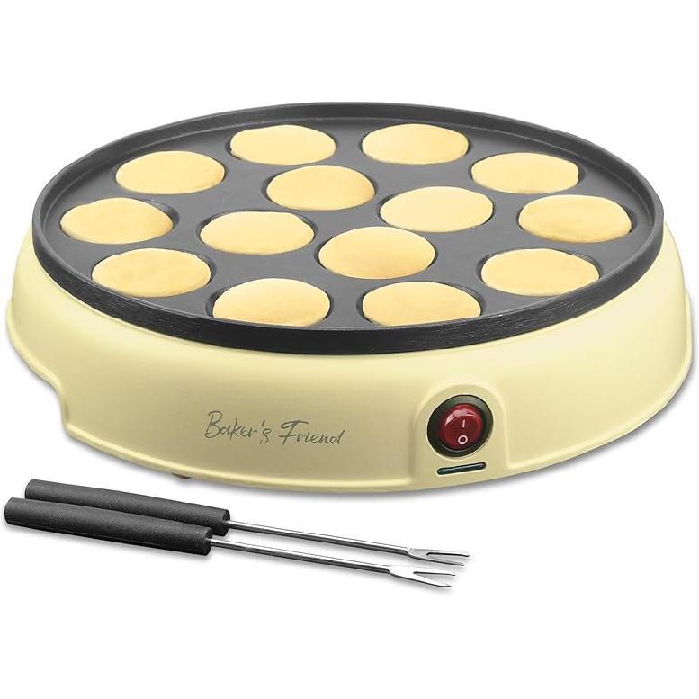 Baker s Friend 4 in 1 Waffle Maker Set: Mini Doughnut & Waffle Maker, Removable Plates, Compact, Recipe Included, Red Dutch Pancake Griddle (Ye
