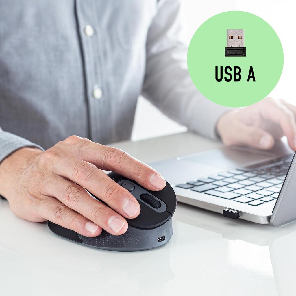 Sanwa Supply Silent Wireless Ergonomic Mouse (2.4GHz Wireless, 58mm Height) MA-EWBS528LBK