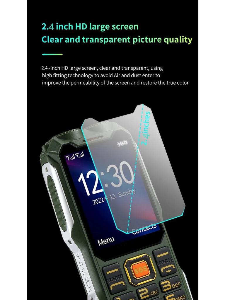 Military Grade 4G Senior Phone: Large Screen & Font, Loud Sound, Long Standby, 2G Power Bank.
