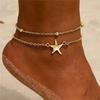 2Pcs/Set Stainless Steel Star Double-Layer Anklets for Women Ladies Waterproof Small Hole Bead Foot Chains Jewelry Accessories