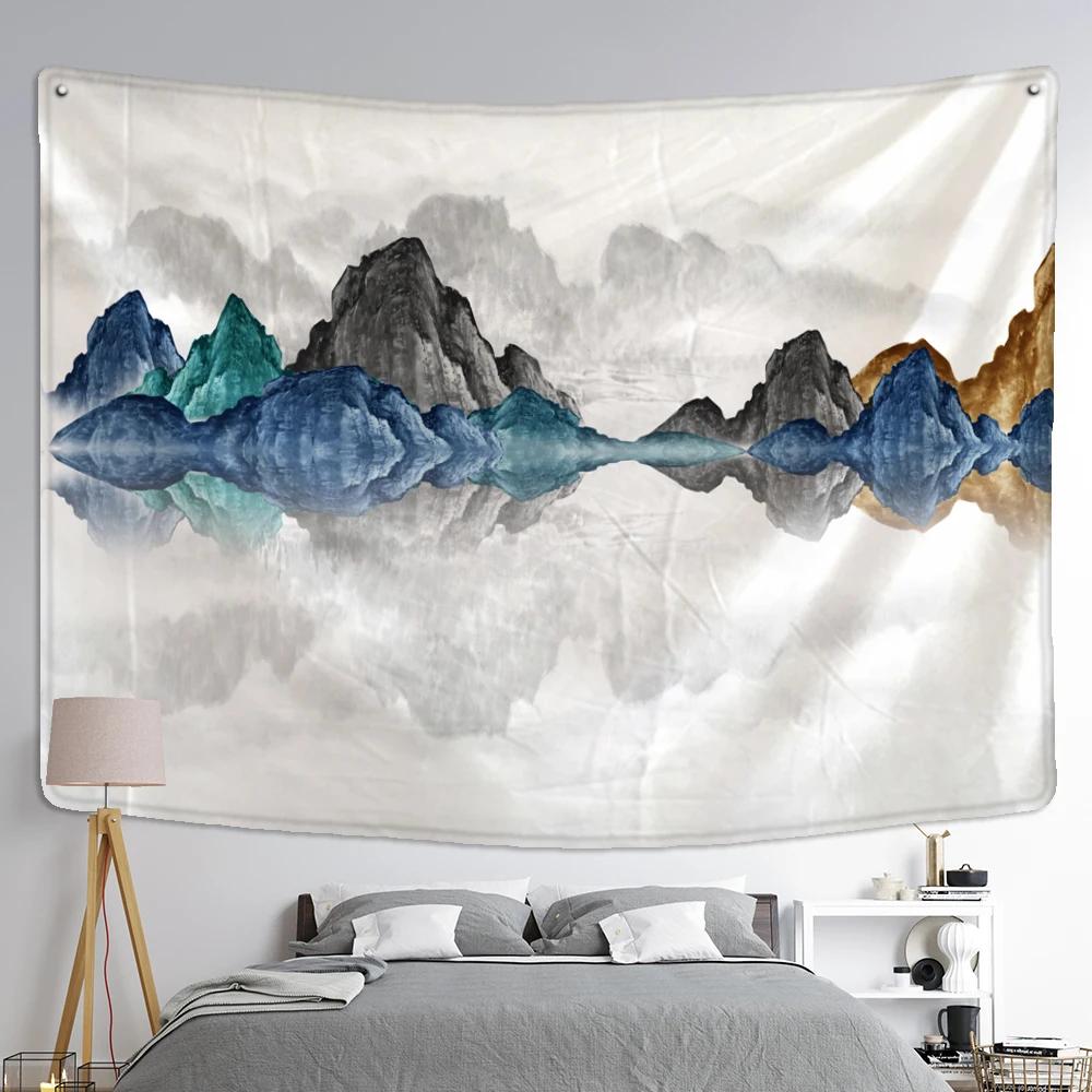 Mountain And River Ink Painting Tapestry Wall Hanging Bohemian Style Ins Hippie Psychedelic Home Decor