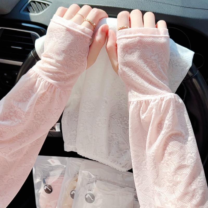 Gentle Fairy-like Lace Sun Protection Ice Sleeves, Thin Driving Sun Protection Loose Sleeves, Women's Ice Silk Sleeves, Breathable In Summer