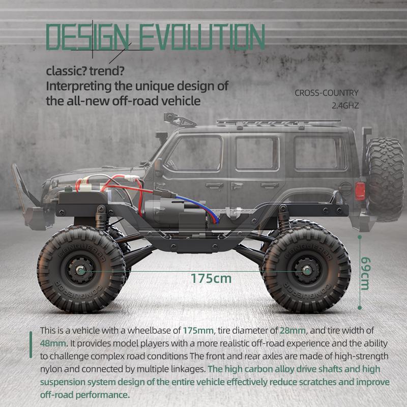 1/16 RC Car HB R1601 2.4G 4WD Off-Road Remote Control Cars with LED Crawler Trucks Climbing Vehicle Model Toys for Kids Adult