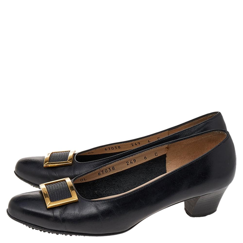 Salvatore Ferragamo Black Leather Buckle Pumps Black