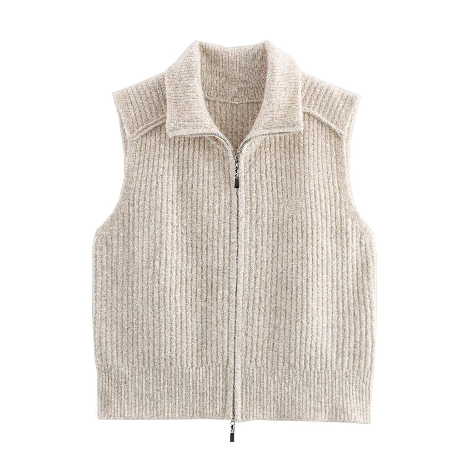 

Женский шерстяной жилет в рубчик на двойной молнии, весна 2025 - Мода в европейском и американском стиле One Size бежевый
