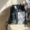 Transparent Pocket Korean Style Itabag Silver PU Shoulder Bag Portable Drawstring  Backpack  Women