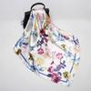 Spring New Flowers Print Satin Square Scarf for Women Muslim Hijab Silk Neckerchief Shawl Wraps Headband Foulard Bandana Turban