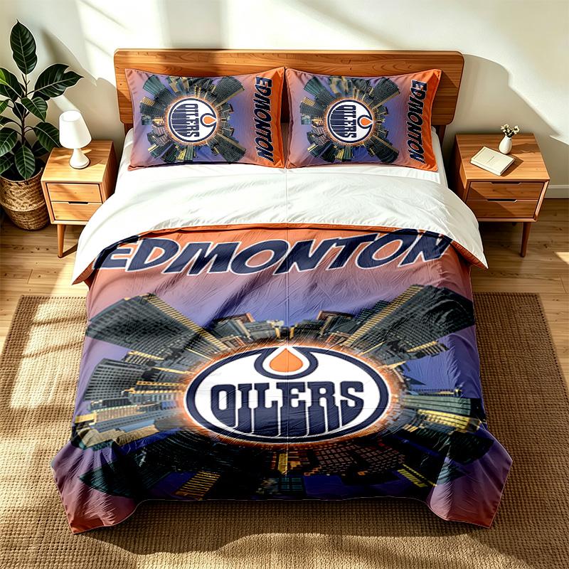 Edmonton Oilers (1) 3pc Set Suitable for Master Bedrooms Soft and Comfortable an Ideal Gift for Family and Friends Includes One Duvet Cover and Two Pi