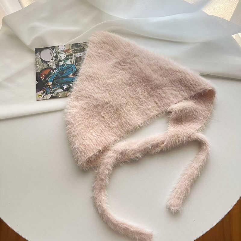 Französischer Damen Flauschiger Gestrickter Woll-Dreiecksschal & Krawatten-Kopfband - Herbst/Winter Wärme, Süßer & Niedlicher Stil.