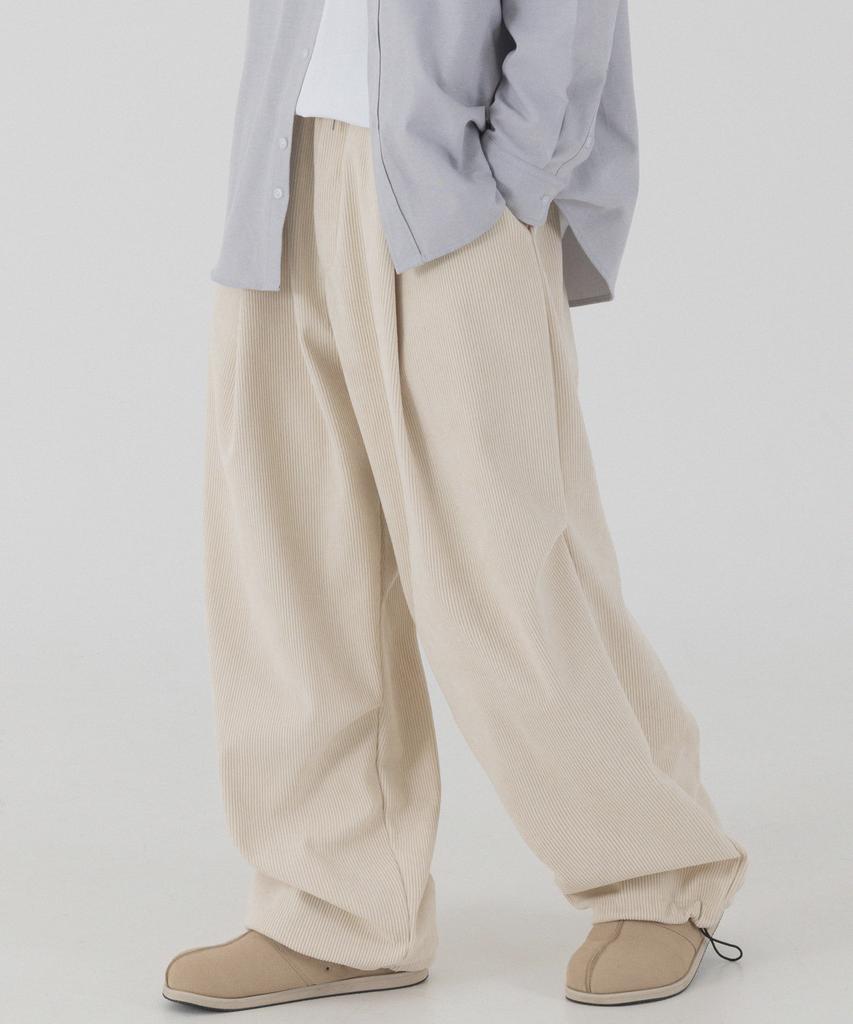 PIANER Corduroy Bonded Wide Parachute Pants (Cream)