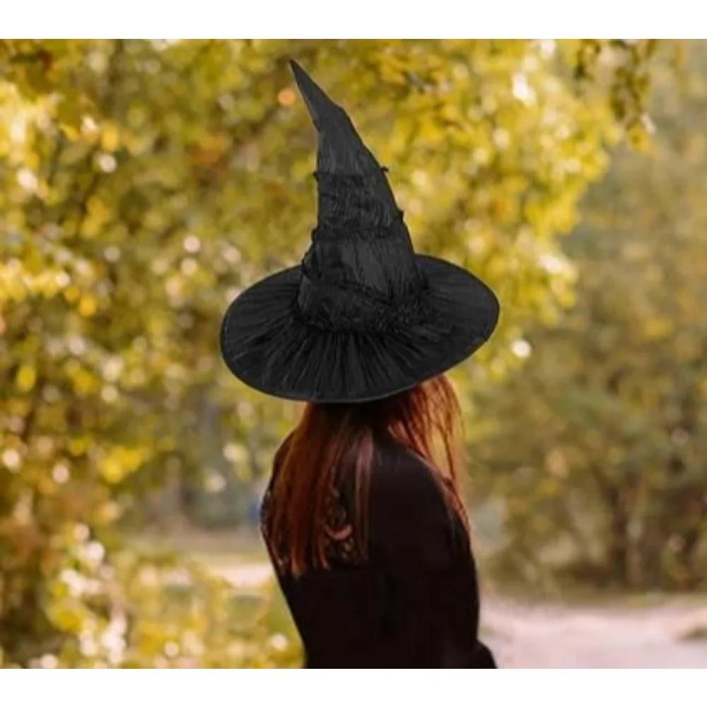 Black Ruched Wicked Witch Hat for Women Men Halloween Gloves Long Nails Ghost Claws Halloween Party Cosplay Costume Accessory