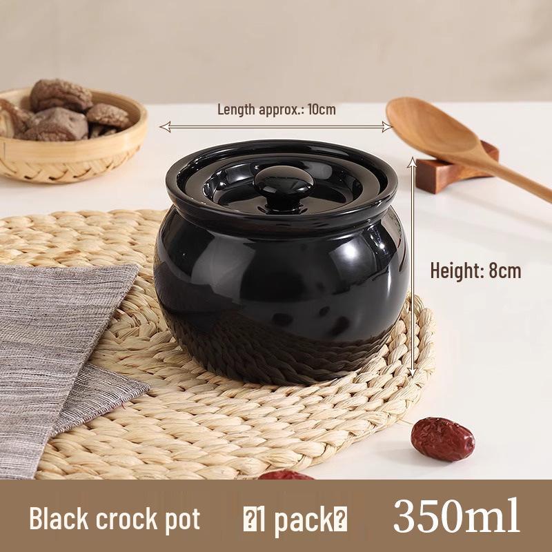 Ceramic Stew Pot with Lid, Double Boiler and Earthenware Bowl for Single-Serving Soups and Stews