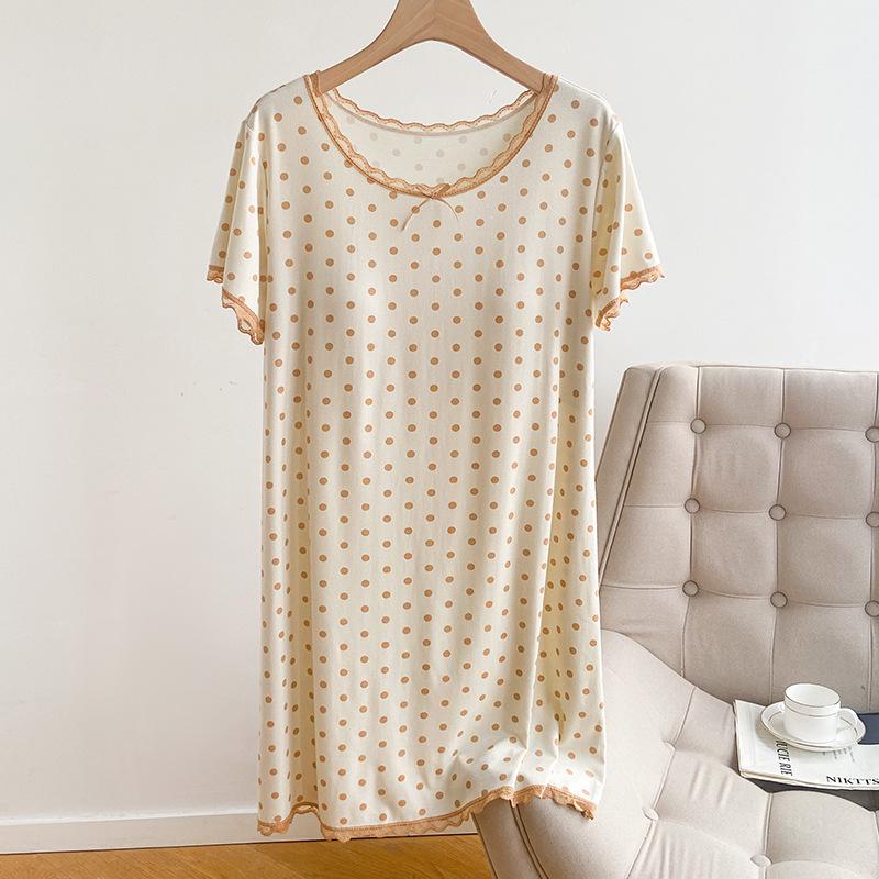 

Женская летняя ночная сорочка в горошек с круглым вырезом, нагрудными вкладышами и кружевной отделкой One Size оранжевый